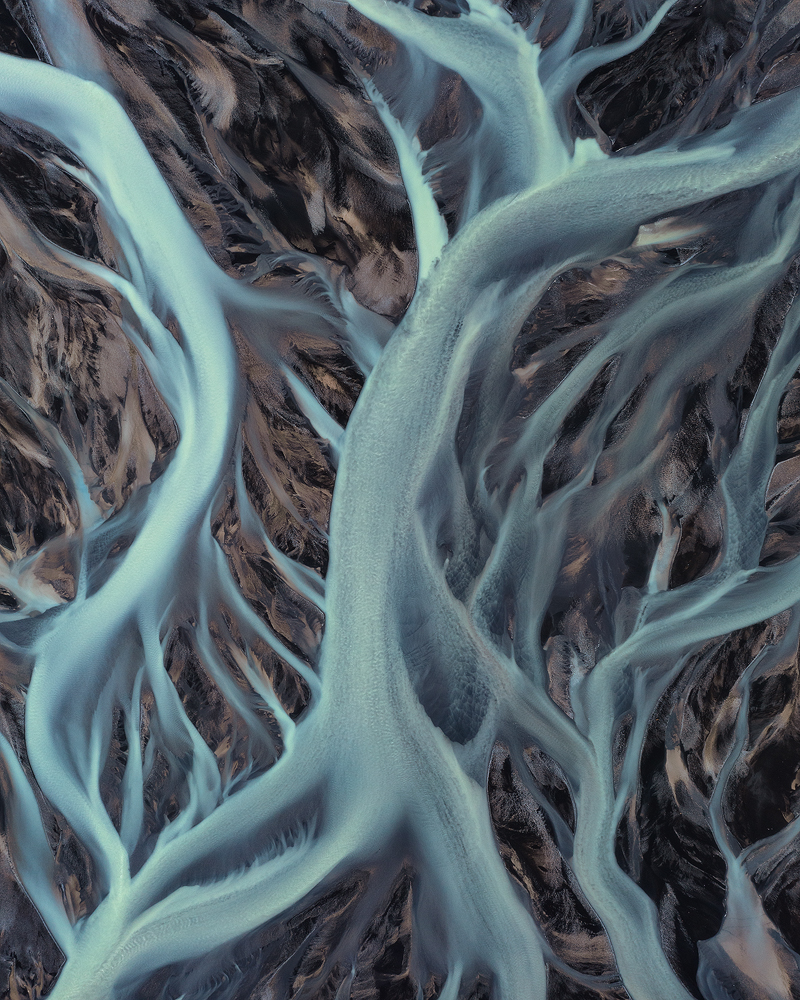 iceland, aerial, river deltas, abstract