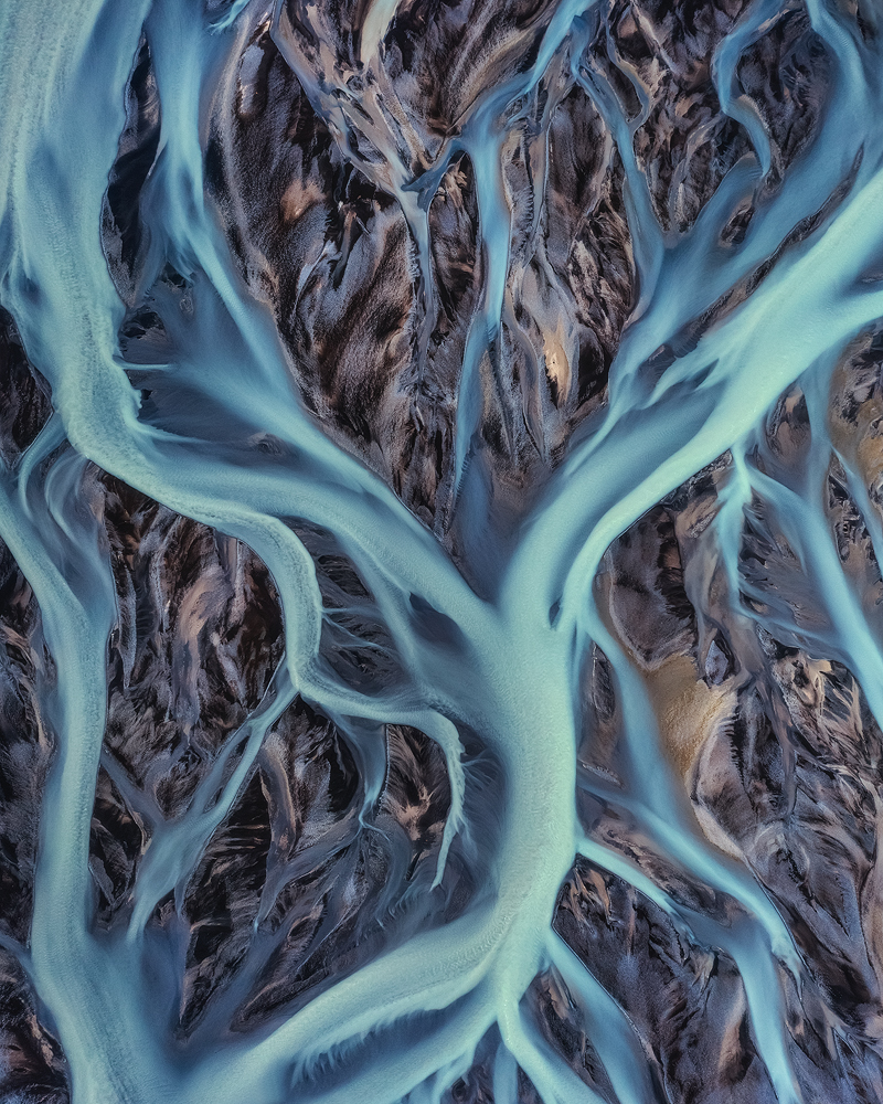 Iceland, aerial, river deltas, abstract