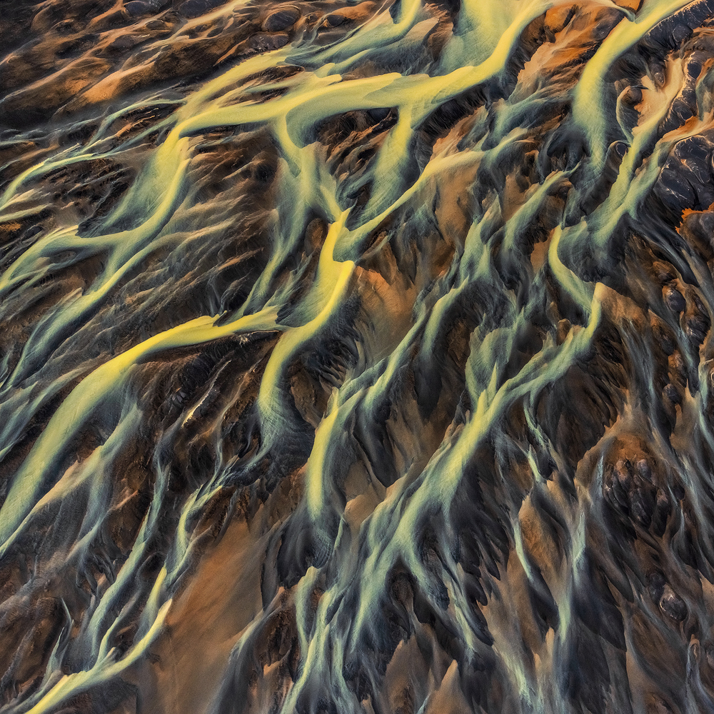 Iceland, aerial, river deltas, abstract