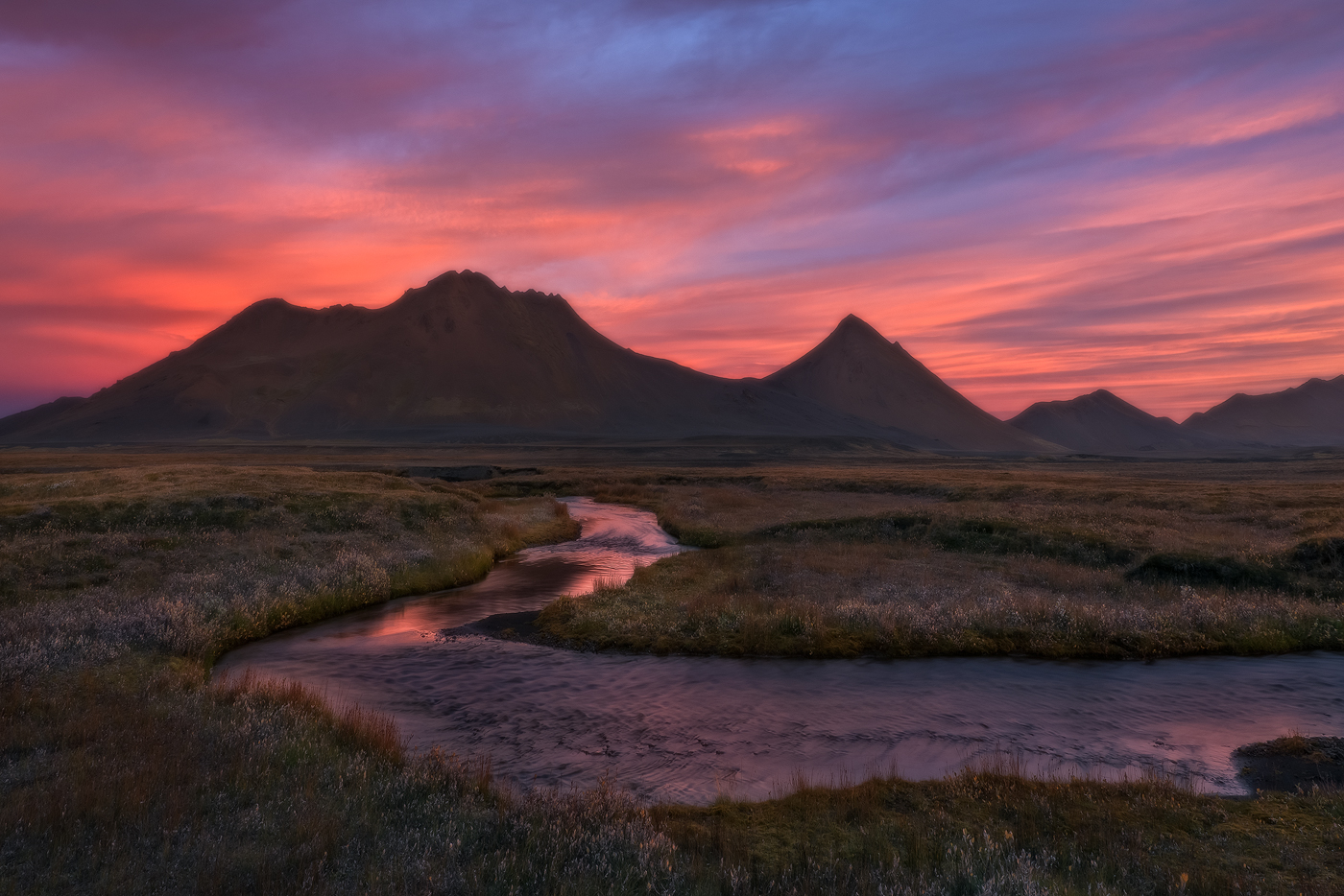 Iceland, landscape, river, sunrise